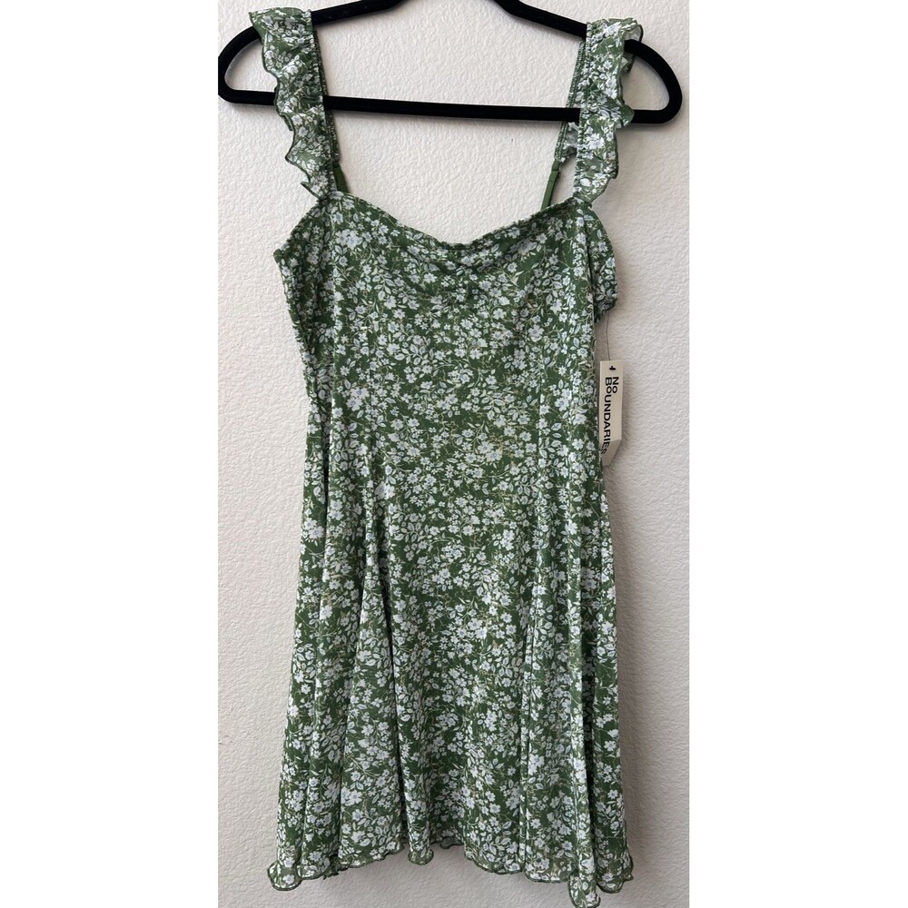NWT No Boundaries Green Floral Trapeze Mini Summer Dress Medium Cottagecore